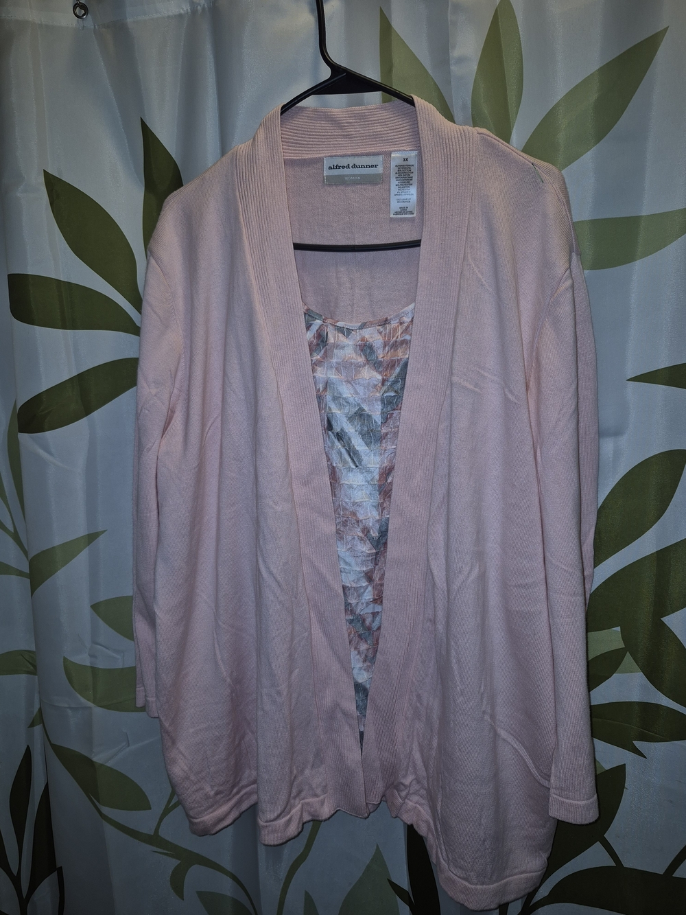 Alfred Dunner Light Pink Open-Front Women's Cardigan With Attached Shirt